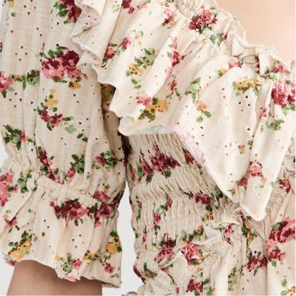 Free People FP Women’s Aster Floral Favorite Girl Ruffled Smocked Top Large L - Picture 5 of 14